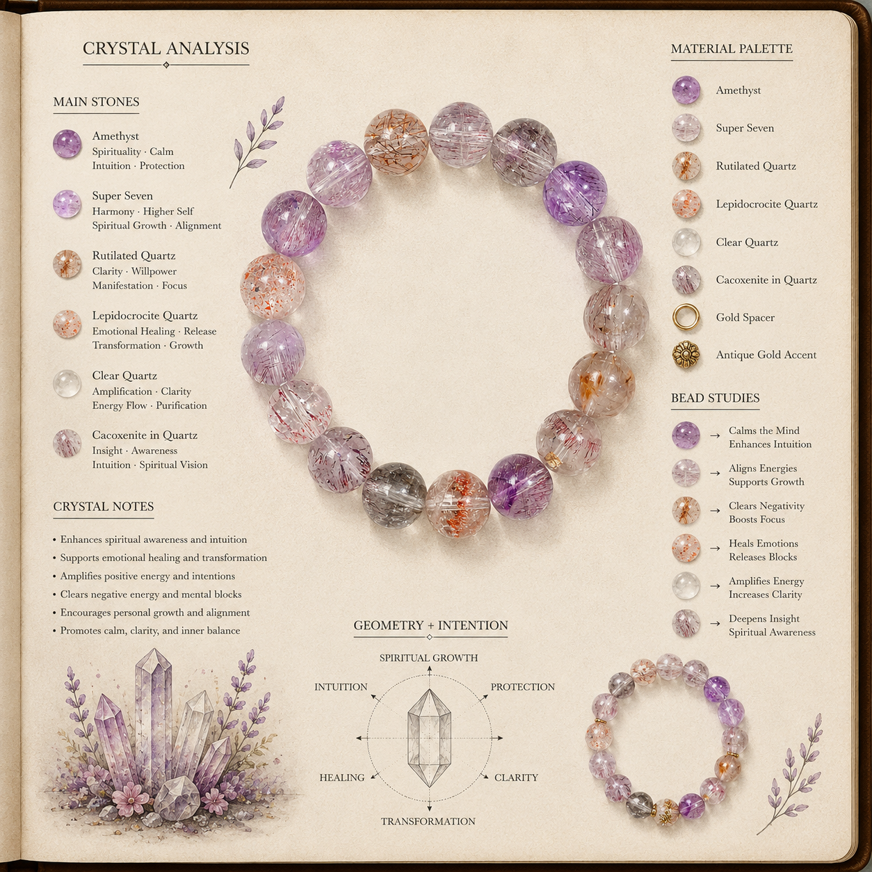 Aurlin Purple Super Seven Bracelet – Intuition, Psychic Ability & Spiritual Mastery