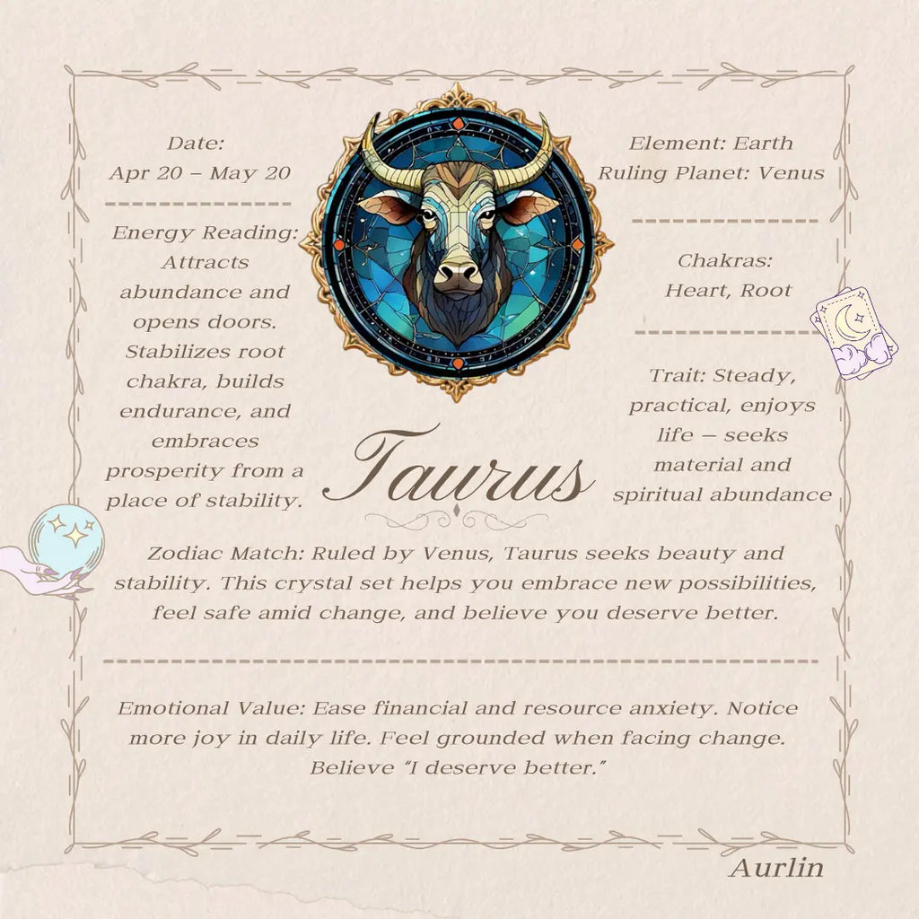 Aurlin Taurus Natural Energy Crystal Bracelet – Stability & Abundance