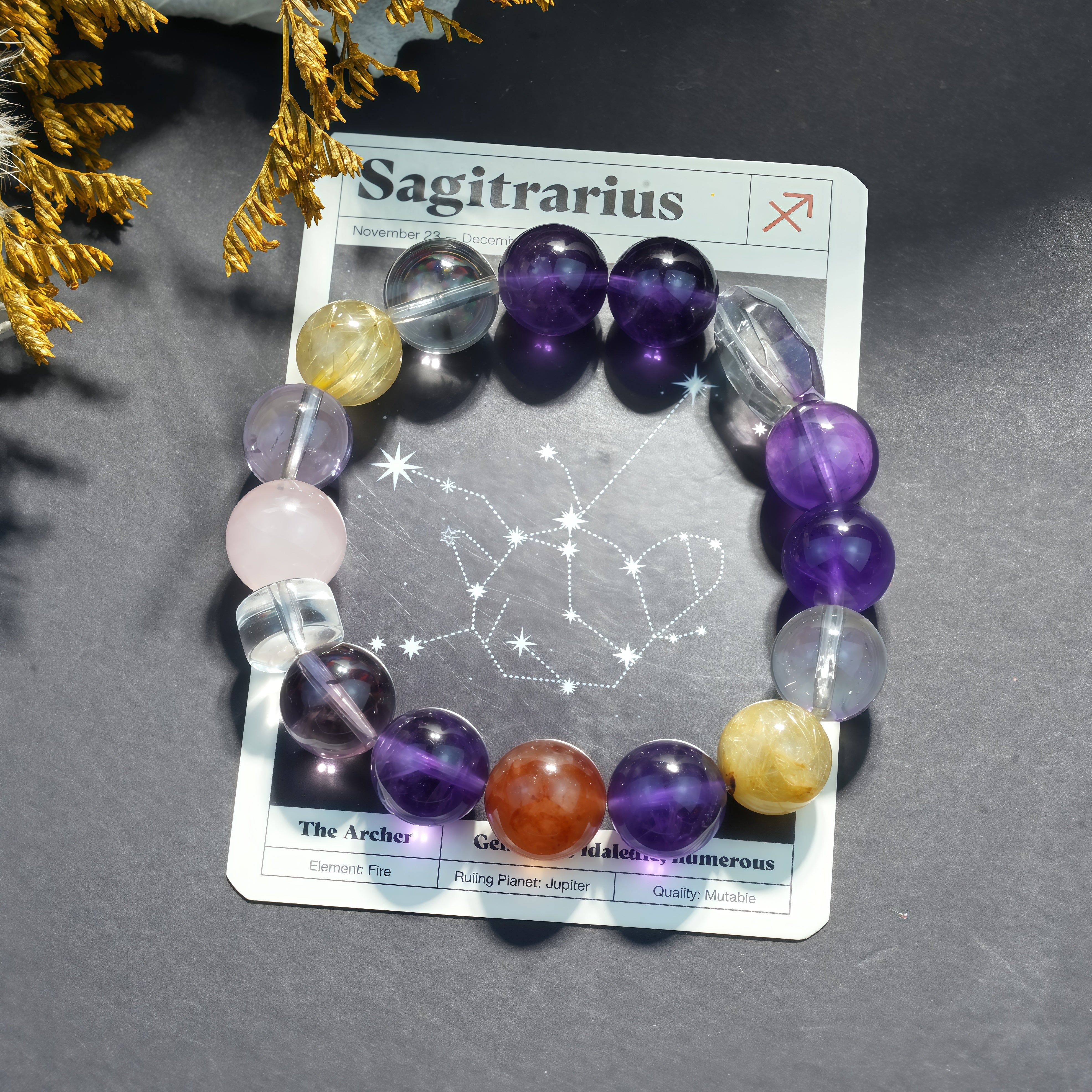 Aurlin Sagittarius Natural Energy Crystal Bracelet – Adventure & Optimism