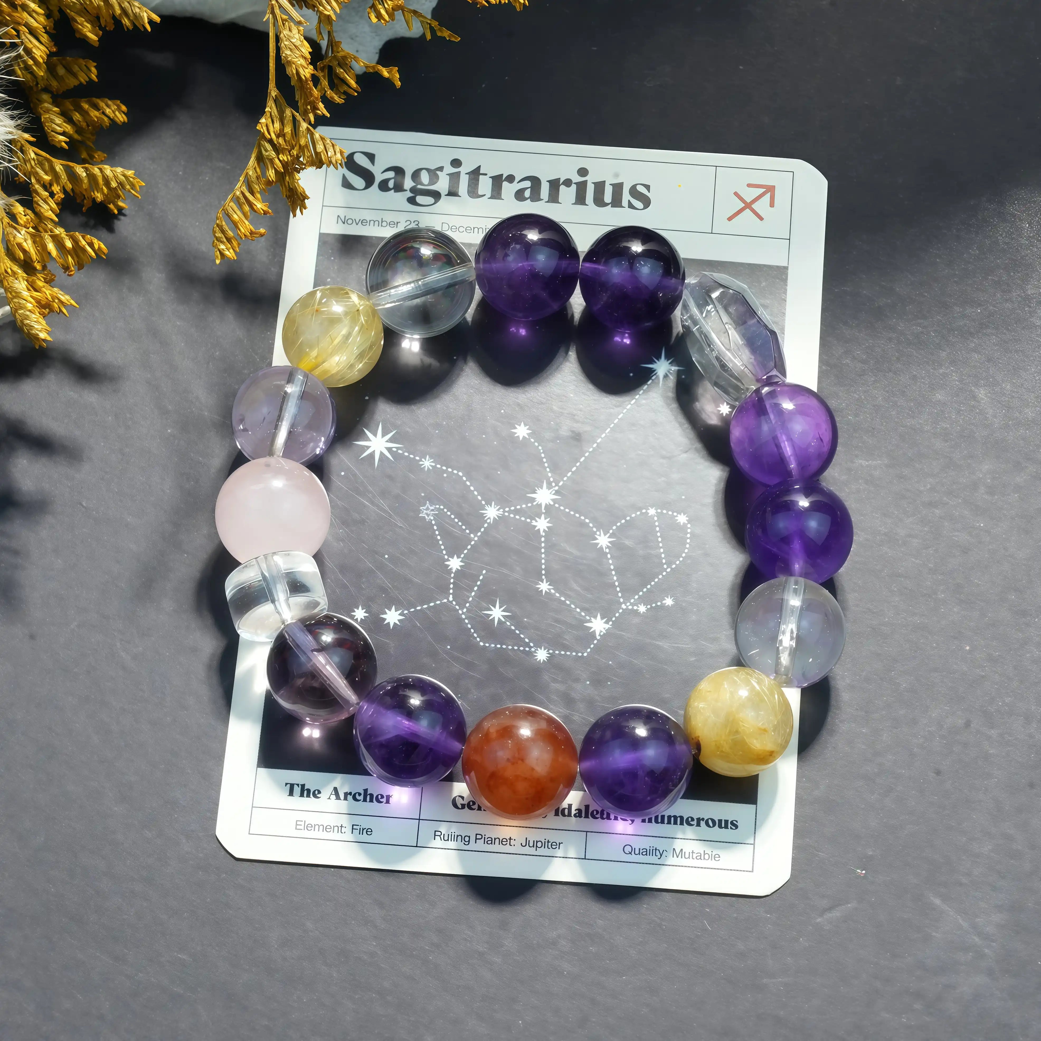Aurlin Sagittarius Natural Energy Crystal Bracelet – Adventure & Optimism