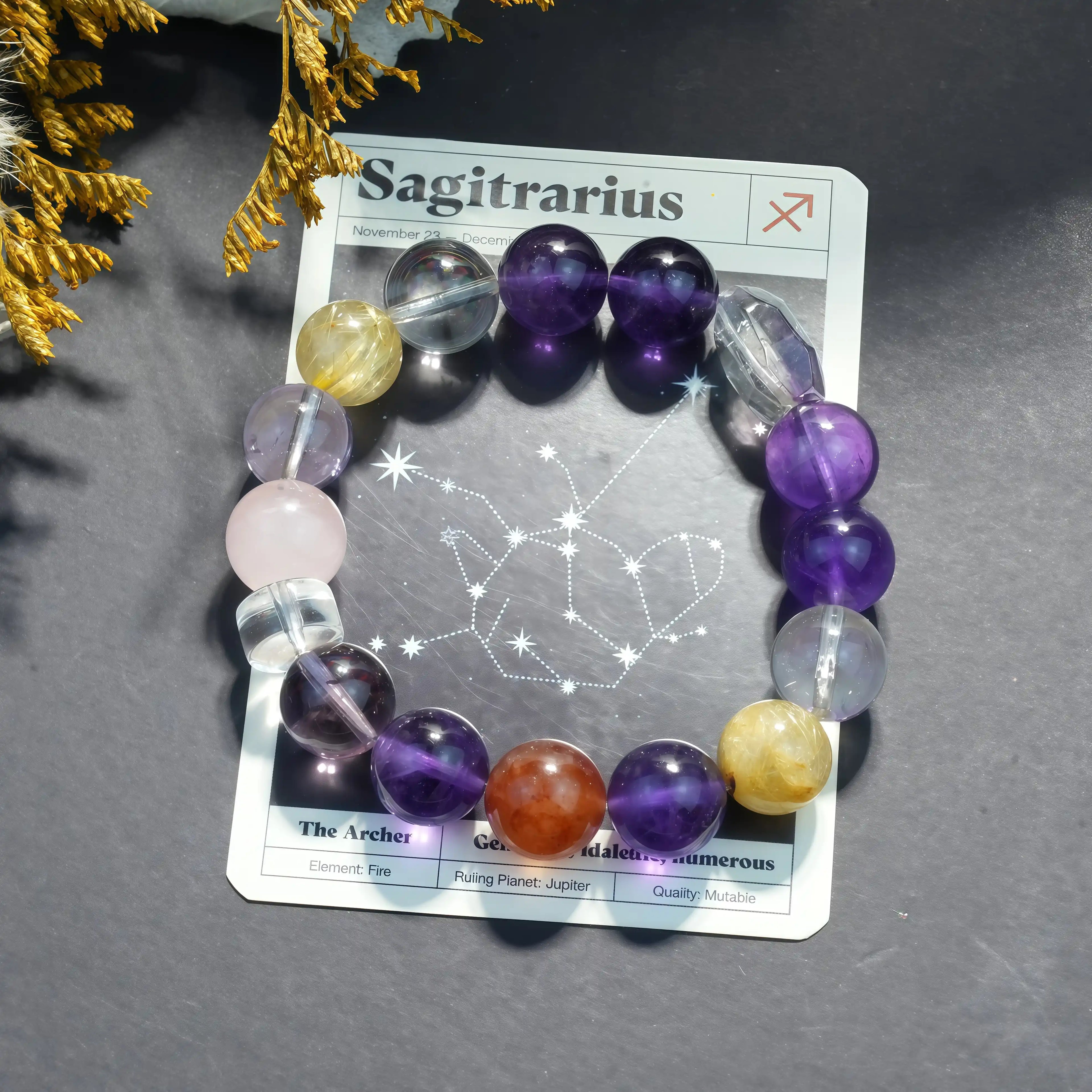 Aurlin Sagittarius Natural Energy Crystal Bracelet – Adventure & Optimism