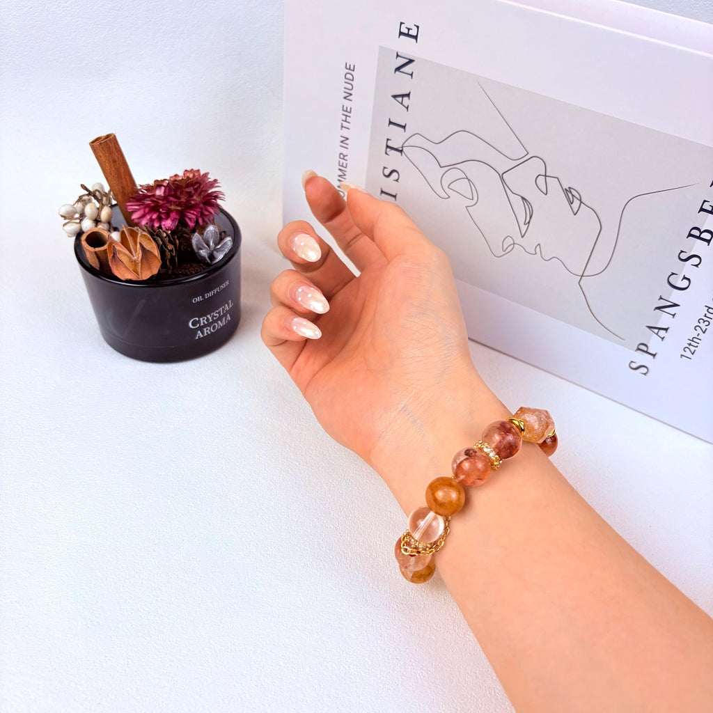 Aurlin Aurlin Passion & Vitality Bracelet – Red Hematoid Quartz, Yellow Hematoid Quartz & White Aset