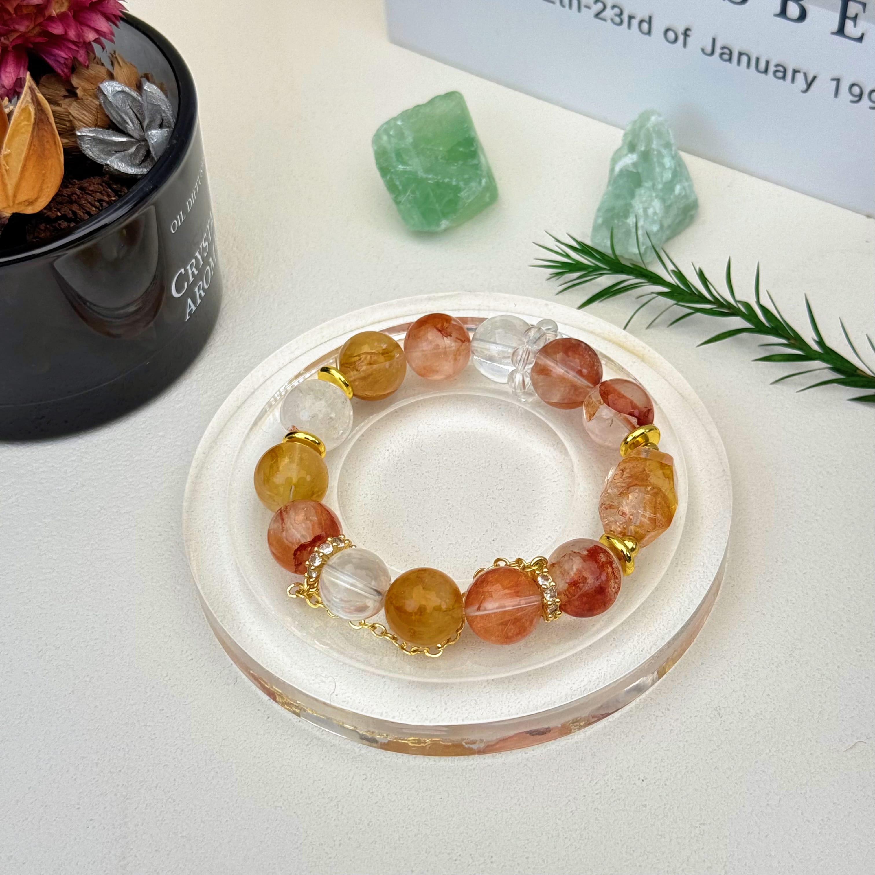Aurlin Aurlin Passion & Vitality Bracelet – Red Hematoid Quartz, Yellow Hematoid Quartz & White Aset