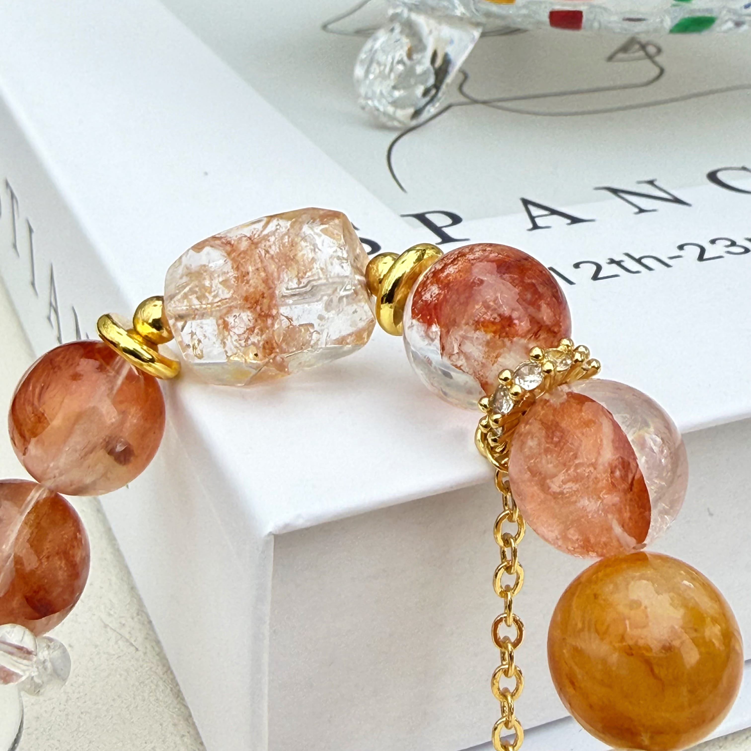 Aurlin Aurlin Passion & Vitality Bracelet – Red Hematoid Quartz, Yellow Hematoid Quartz & White Aset