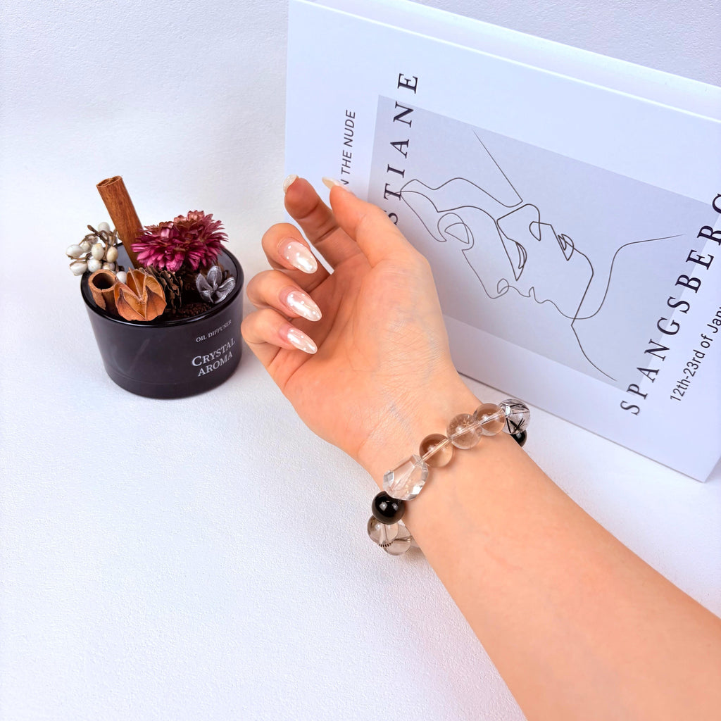 Aurlin Aurlin Stability & Transformation Bracelet – Smoky Quartz, Silver Sheen Obsidian, Gold Rutile & Black Tourmaline