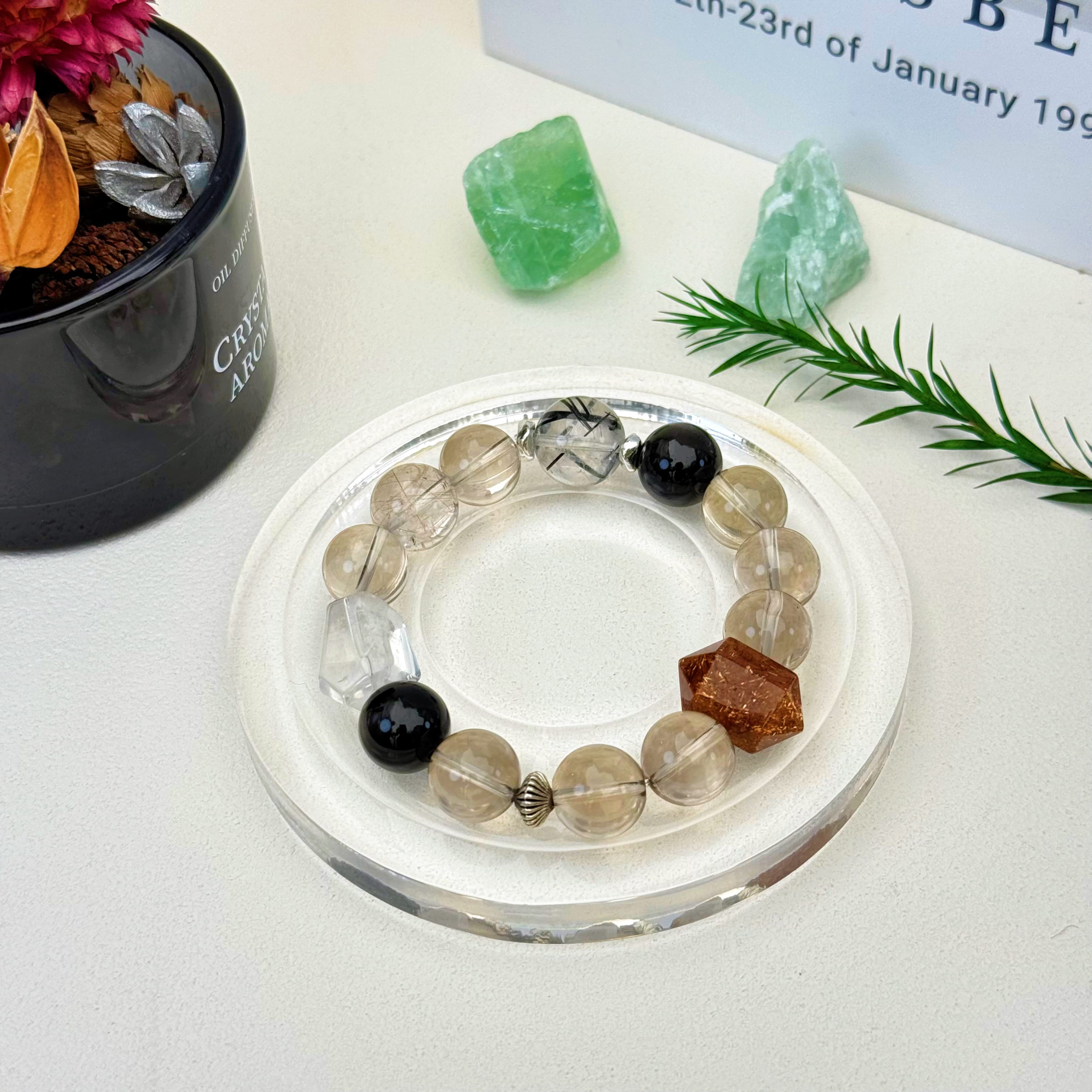 Aurlin Aurlin Stability & Transformation Bracelet – Smoky Quartz, Silver Sheen Obsidian, Gold Rutile & Black Tourmaline