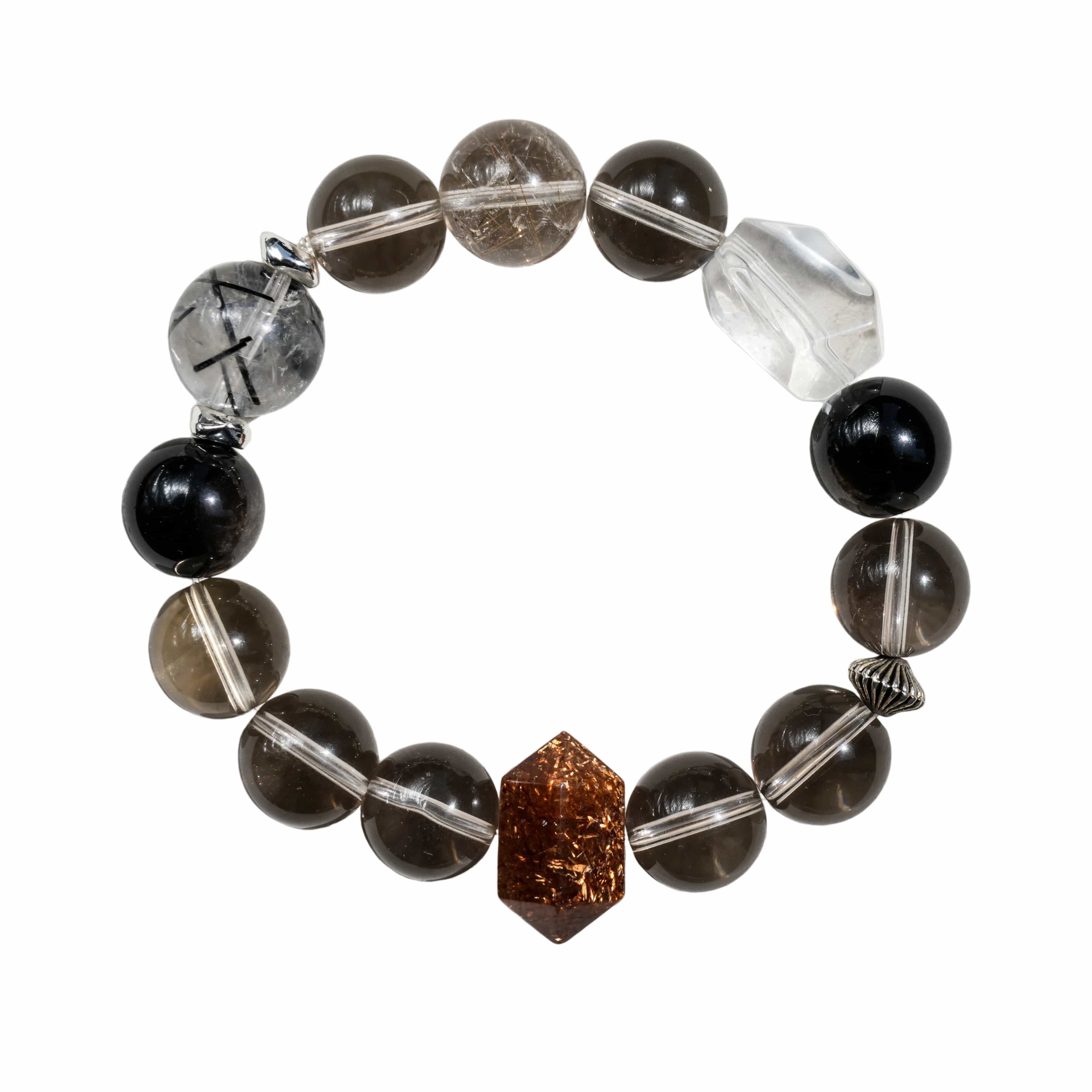 Aurlin Aurlin Stability & Transformation Bracelet – Smoky Quartz, Silver Sheen Obsidian, Gold Rutile & Black Tourmaline