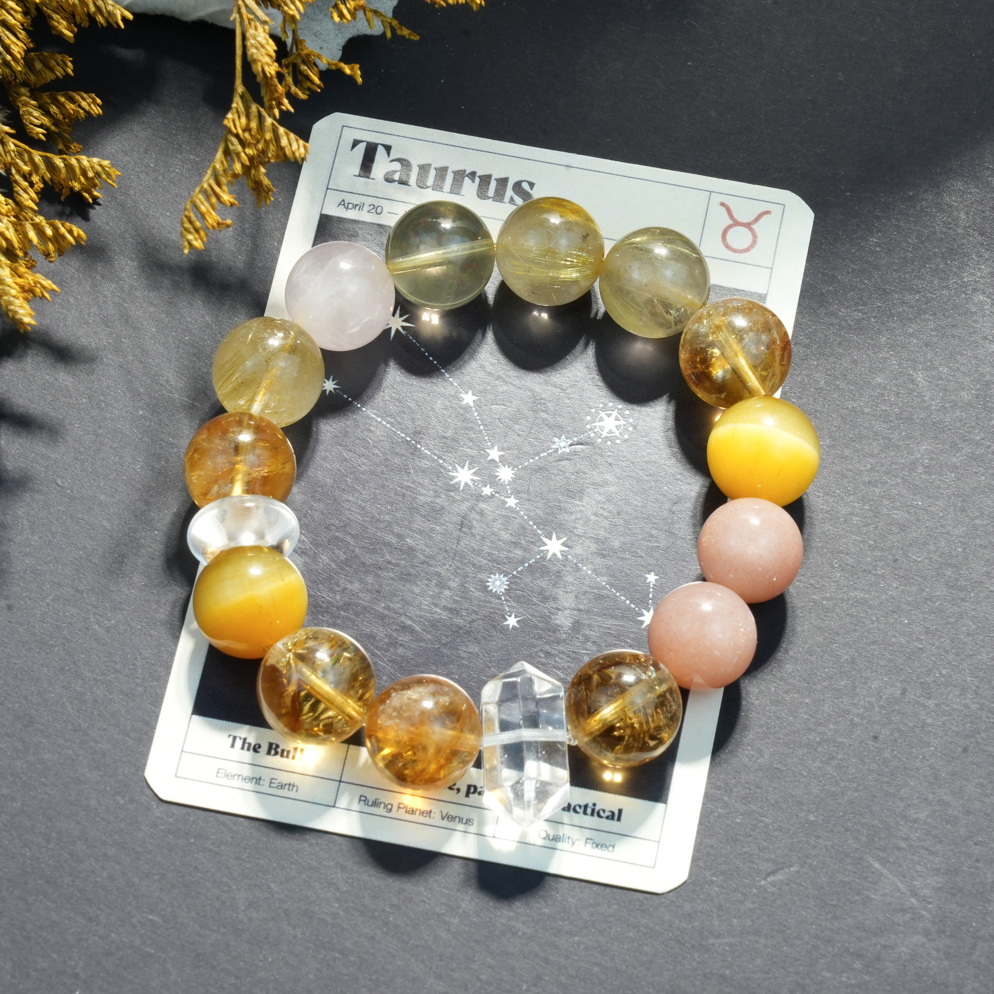 Aurlin Taurus Natural Energy Crystal Bracelet – Stability & Abundance