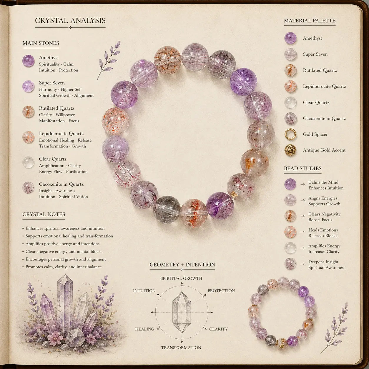 Aurlin Purple Super Seven Bracelet – Intuition, Psychic Ability & Spiritual Mastery