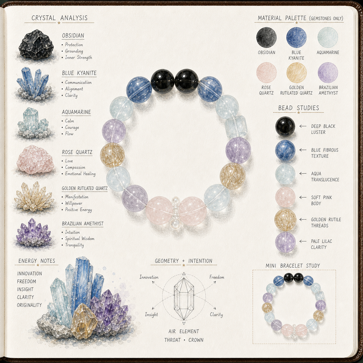 Aurlin Aquarius Natural Energy Crystal Bracelet – Innovation & Humanitarian Vibes